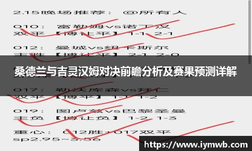 桑德兰与吉灵汉姆对决前瞻分析及赛果预测详解